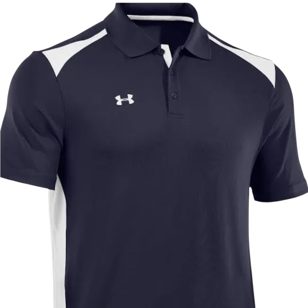 Under Armour Heatgear Men's Golf Polo in Black and White‎ Button Collar EUC Sz L